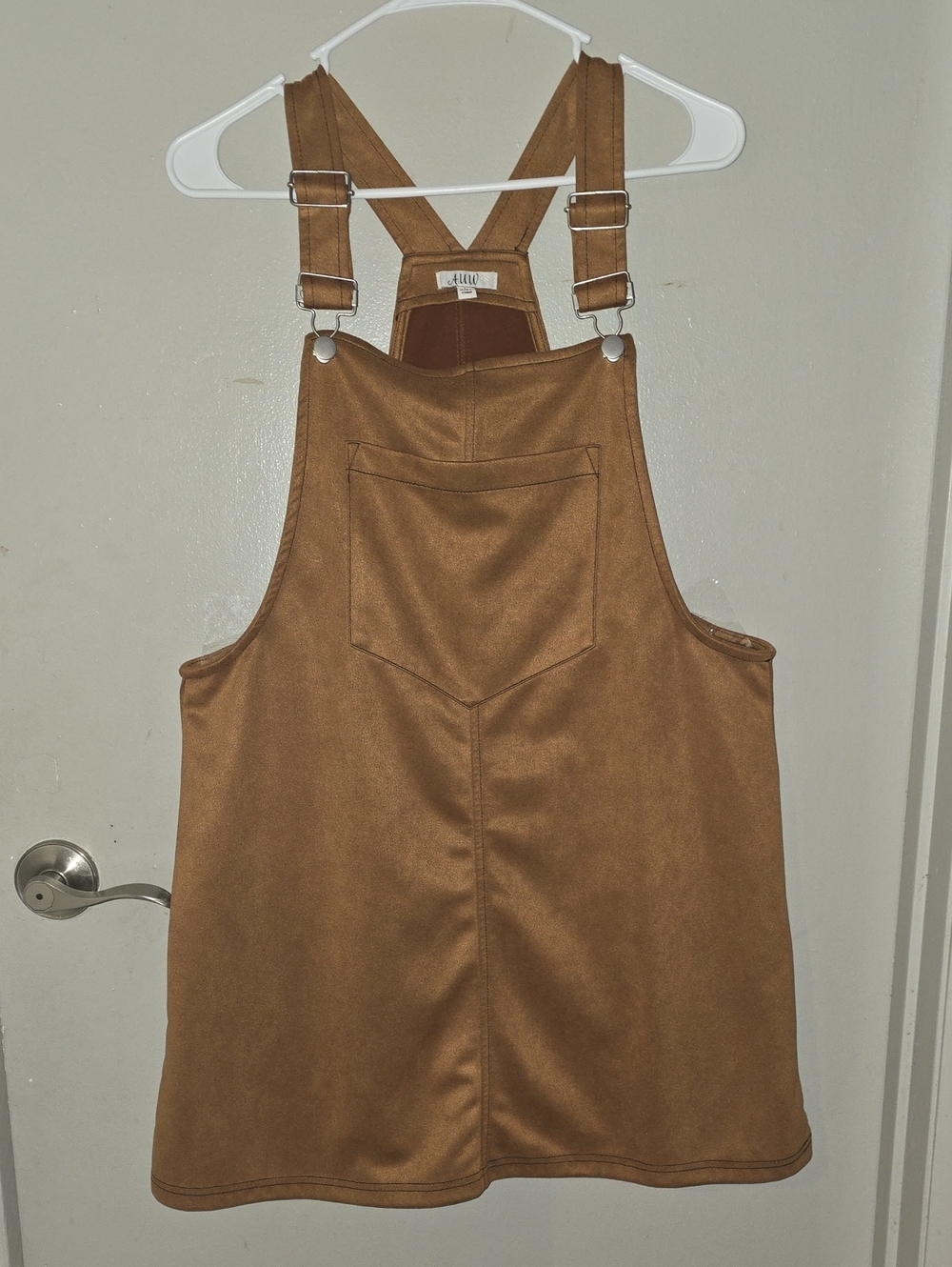 AUW Brown Faux-Suede Overall Pocket Pinafore Dress